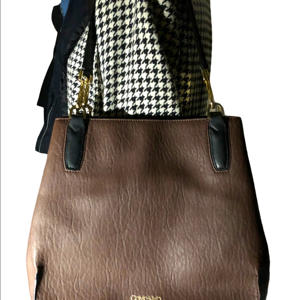 Calvin Klein brown and black leather handbag
